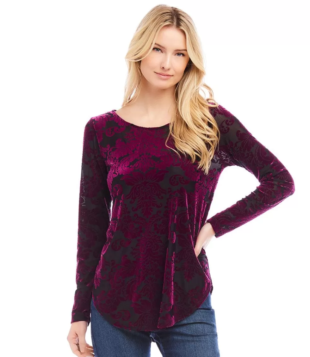 Petite Size Velvet Burnout Shirttail Top>Karen Kane Shop