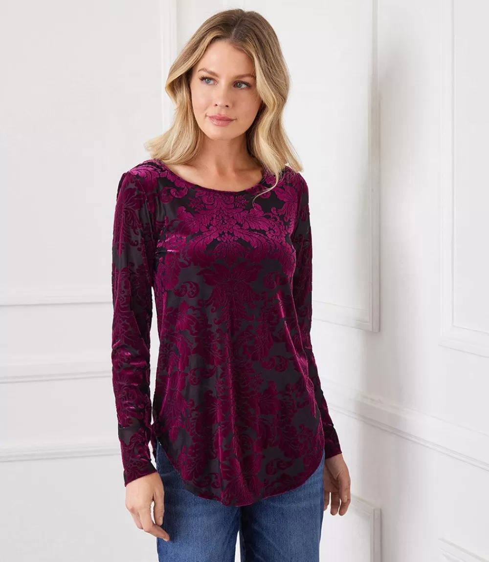 Petite Size Velvet Burnout Shirttail Top>Karen Kane Shop