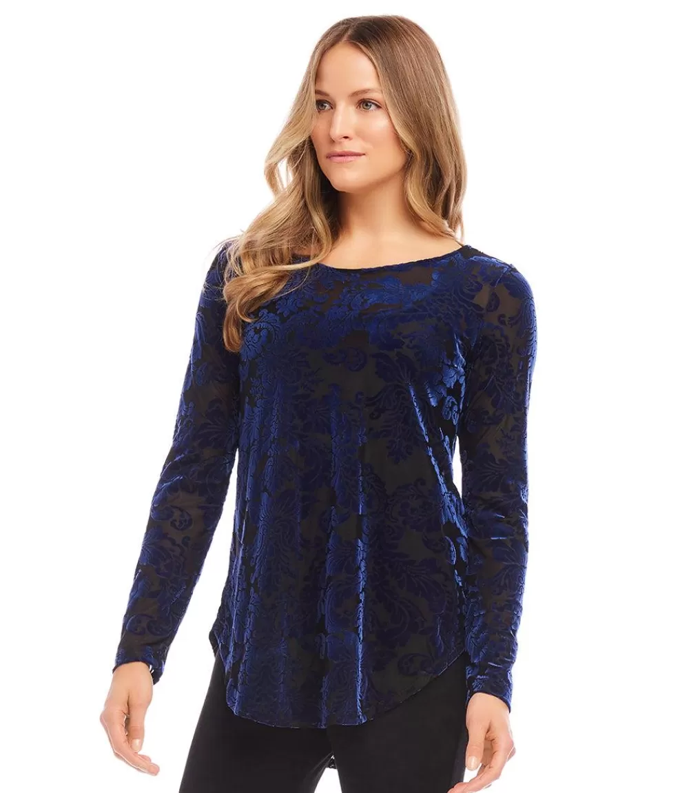 Petite Size Velvet Burnout Shirttail Top>Karen Kane Shop