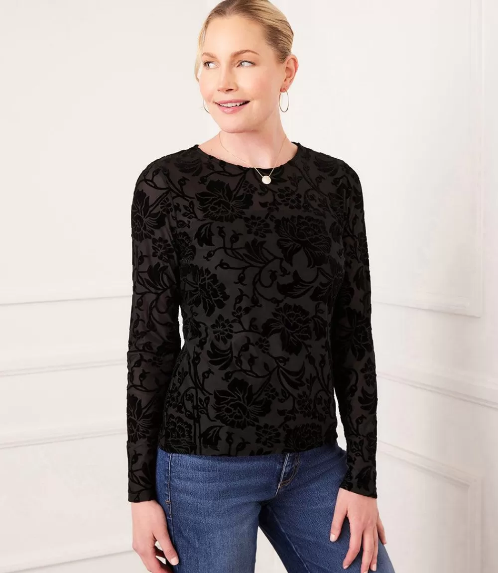 Petite Size Velvet Burnout Top>Karen Kane Best Sale