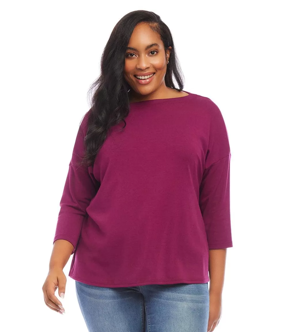 Plus Size 3/4 Sleeve Boatneck Top>Karen Kane Outlet