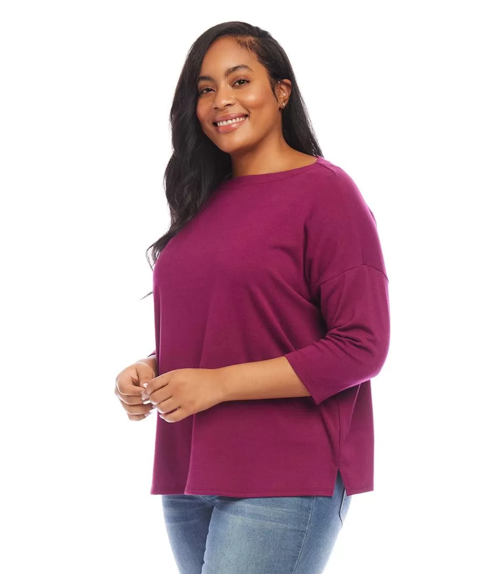 Plus Size 3/4 Sleeve Boatneck Top>Karen Kane Outlet