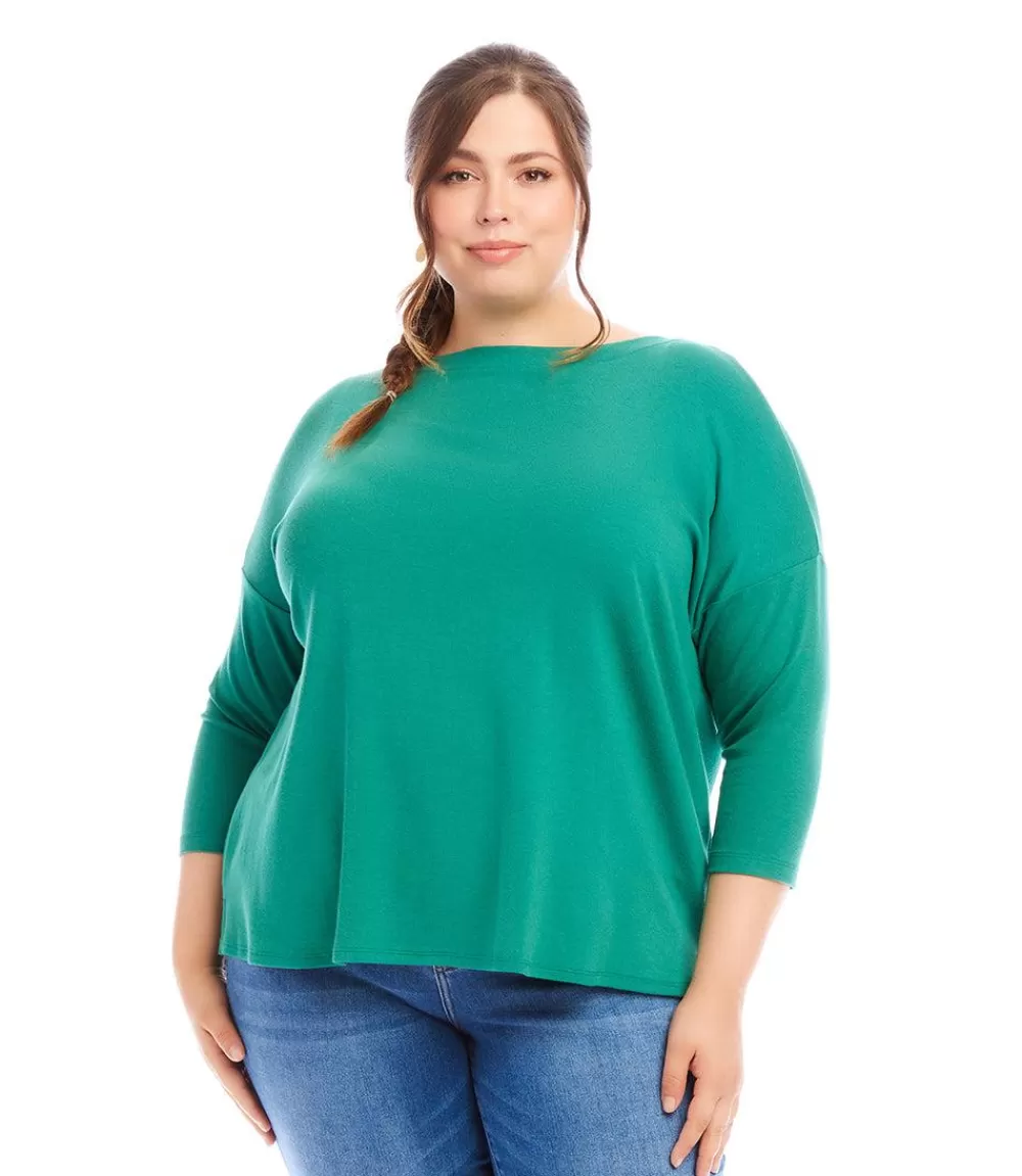 Plus Size 3/4 Sleeve Boatneck Top>Karen Kane Discount