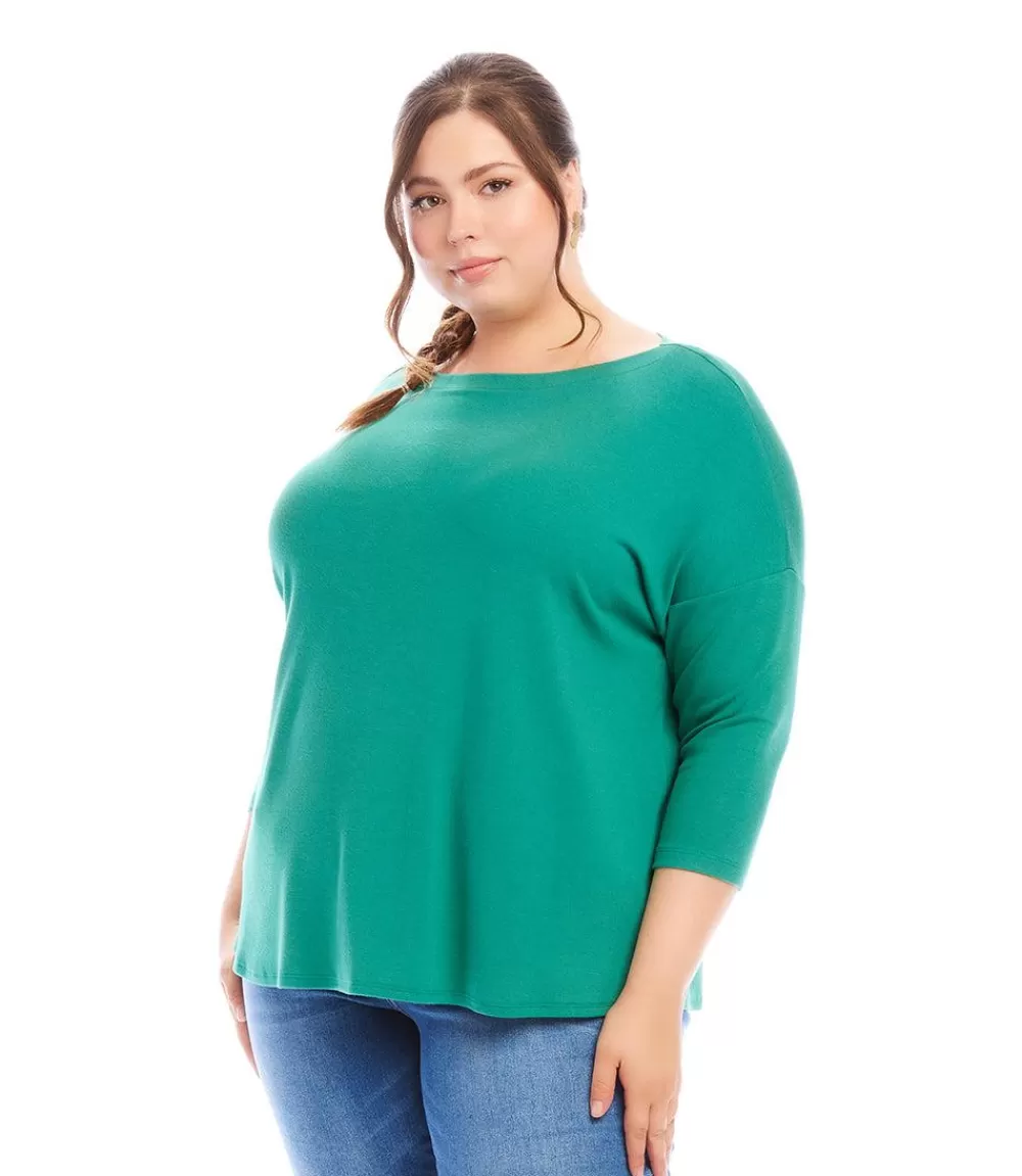 Plus Size 3/4 Sleeve Boatneck Top>Karen Kane Discount