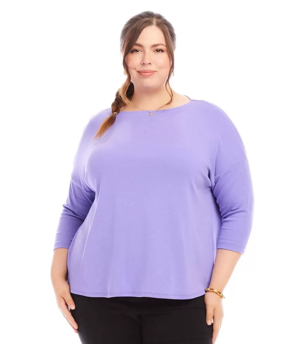 Plus Size 3/4 Sleeve Boatneck Top>Karen Kane New