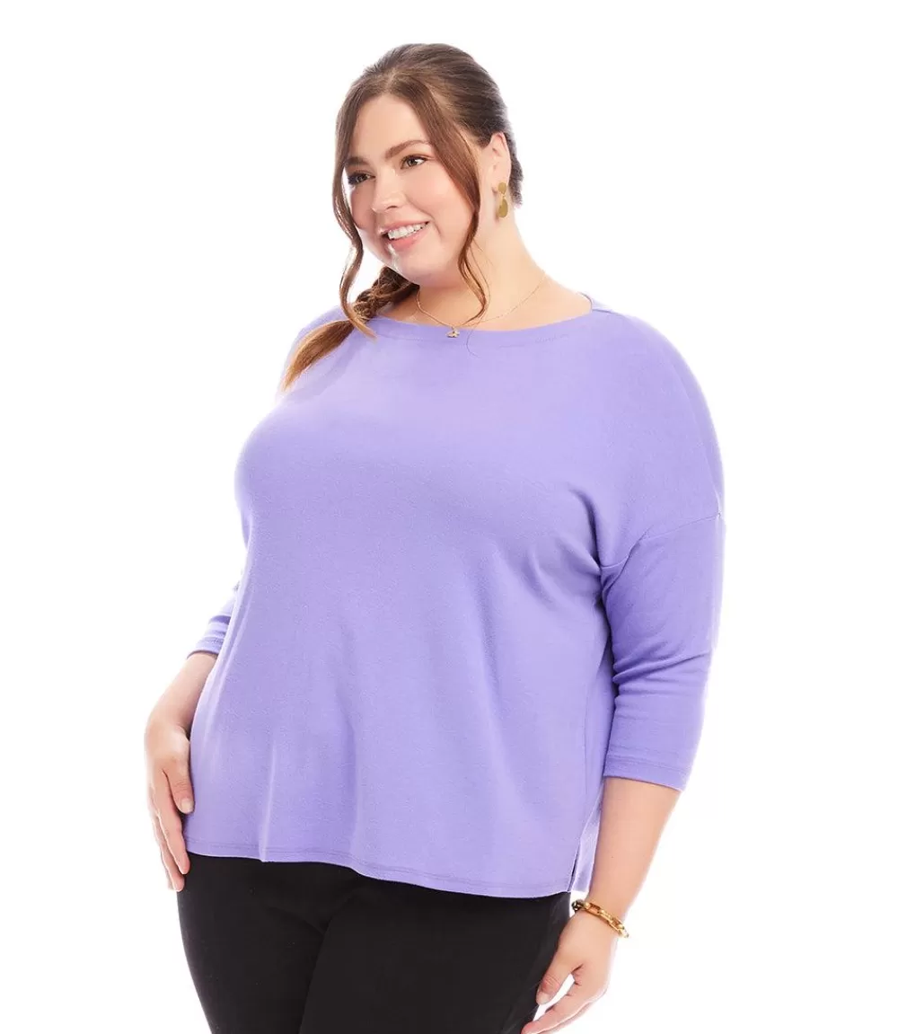 Plus Size 3/4 Sleeve Boatneck Top>Karen Kane New