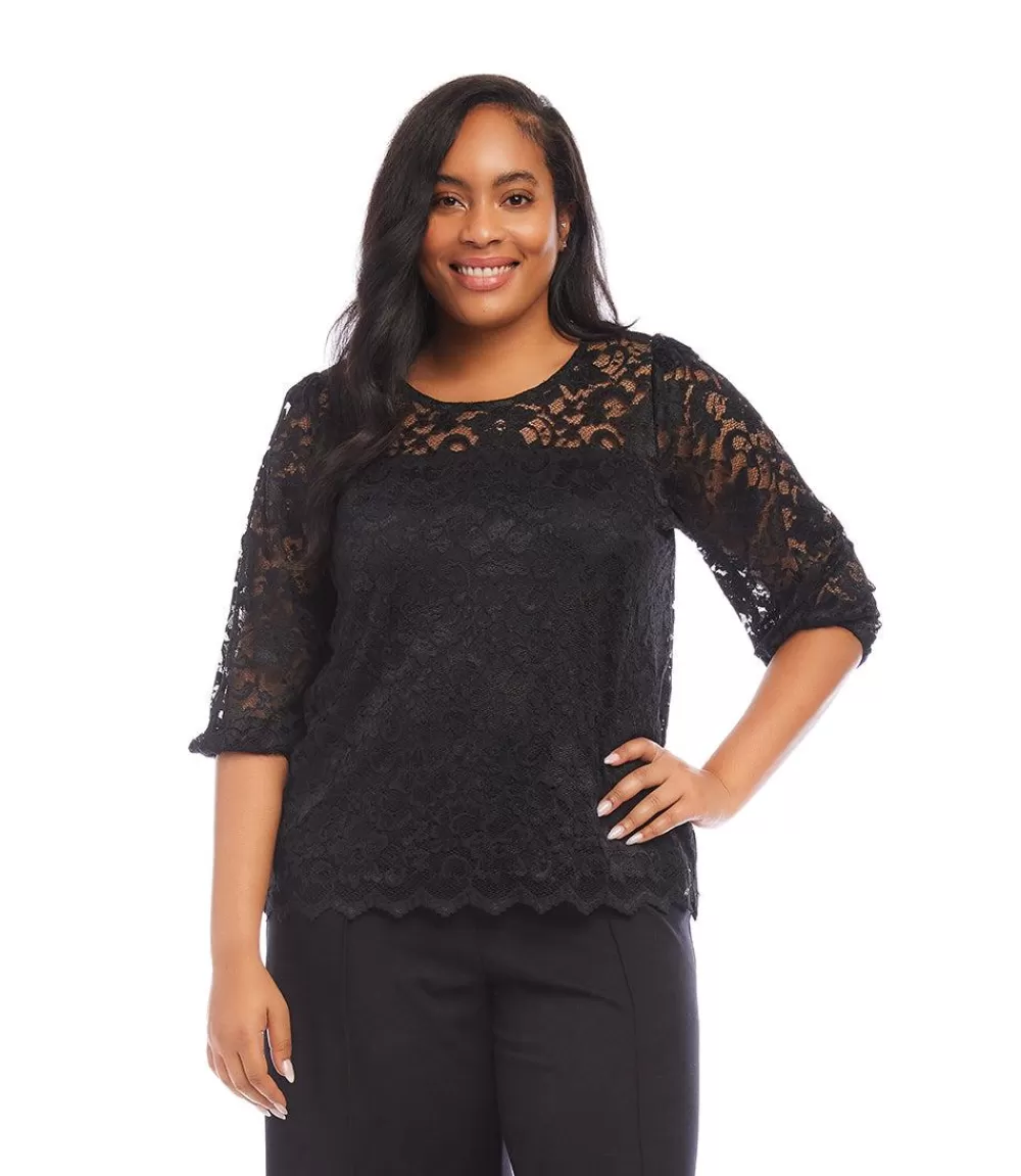 Plus Size 3/4 Sleeve Lace Top>Karen Kane Cheap