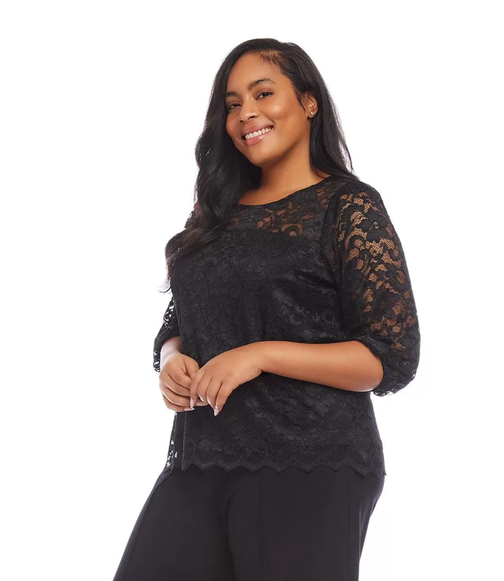 Plus Size 3/4 Sleeve Lace Top>Karen Kane Cheap