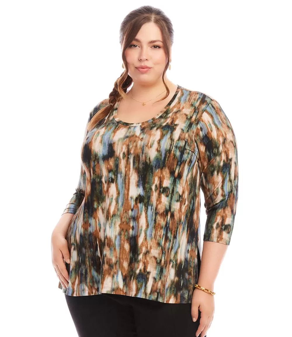 Plus Size 3/4 Sleeve Side Slit Top>Karen Kane Cheap