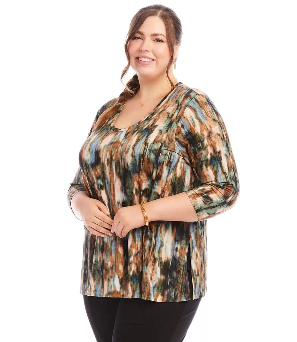 Plus Size 3/4 Sleeve Side Slit Top>Karen Kane Cheap