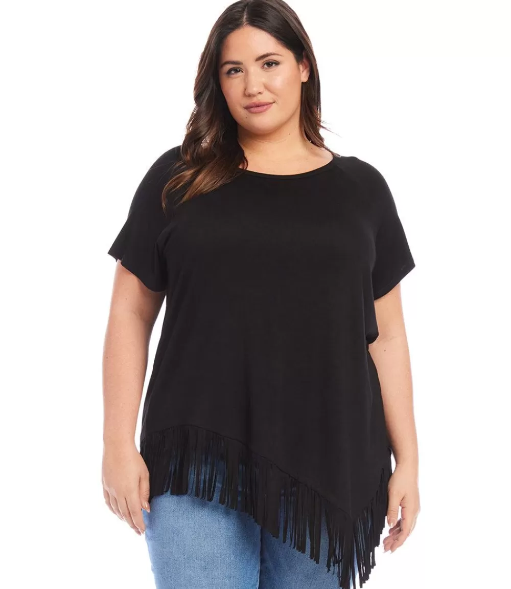 Plus Size Angled Fringe Top>Karen Kane Best Sale