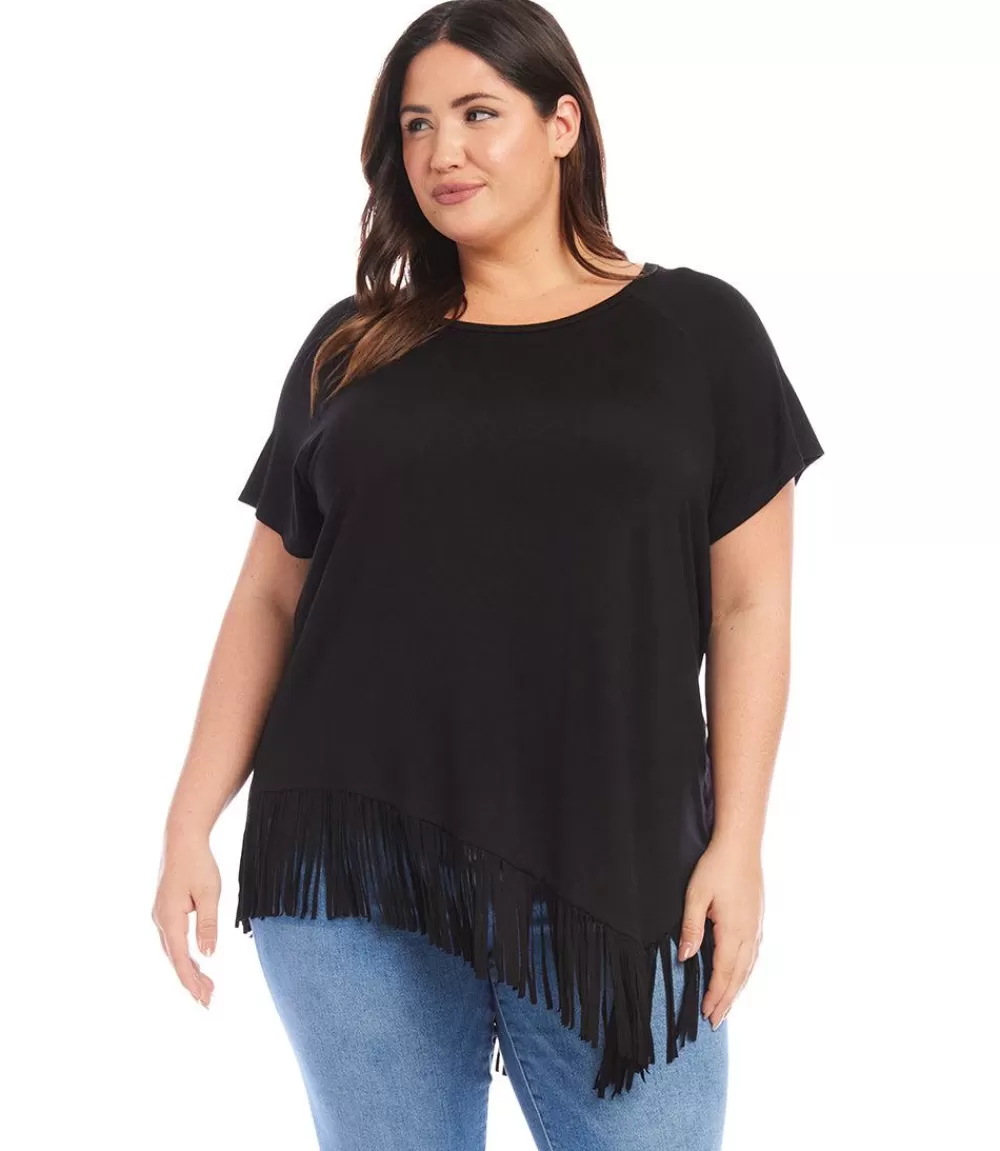 Plus Size Angled Fringe Top>Karen Kane Best Sale