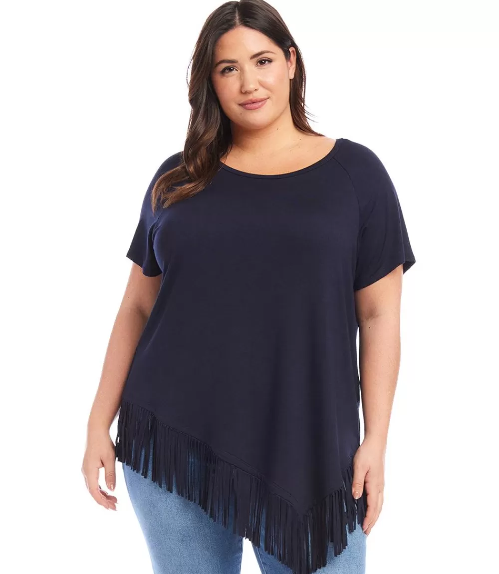 Plus Size Angled Fringe Top>Karen Kane Fashion