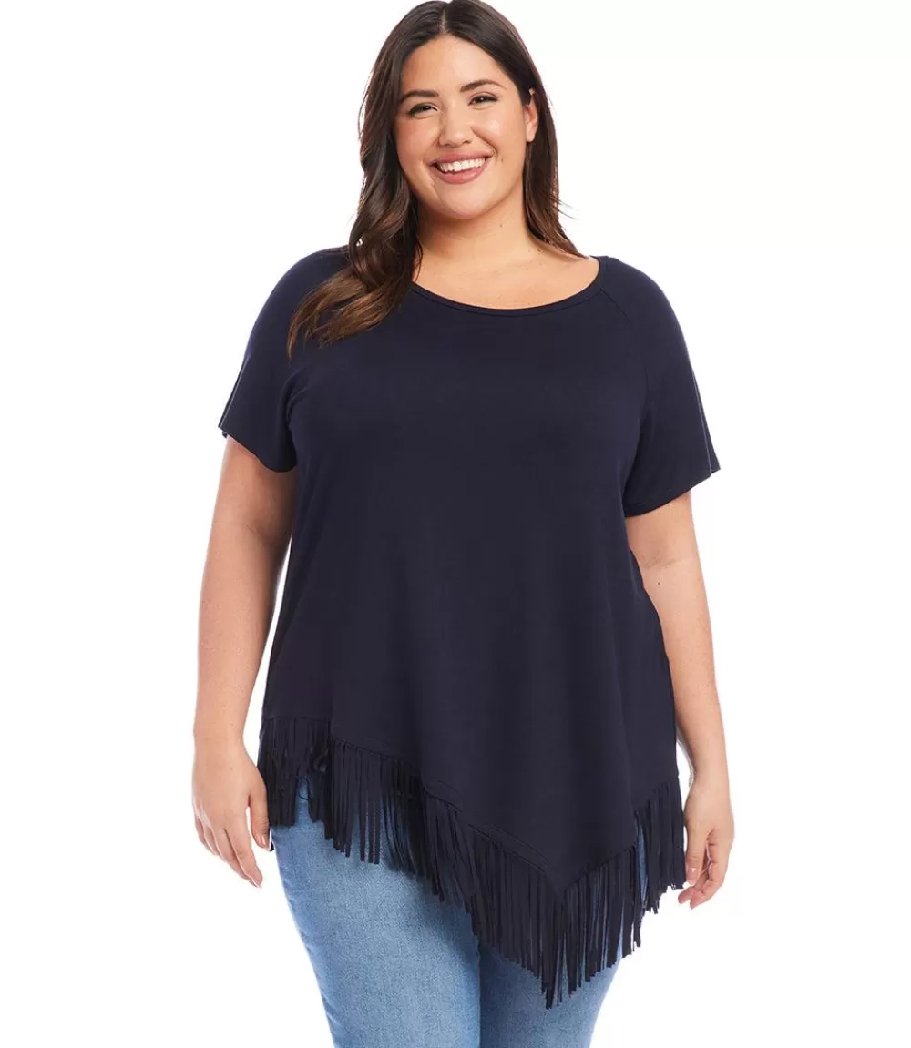 Plus Size Angled Fringe Top>Karen Kane Fashion