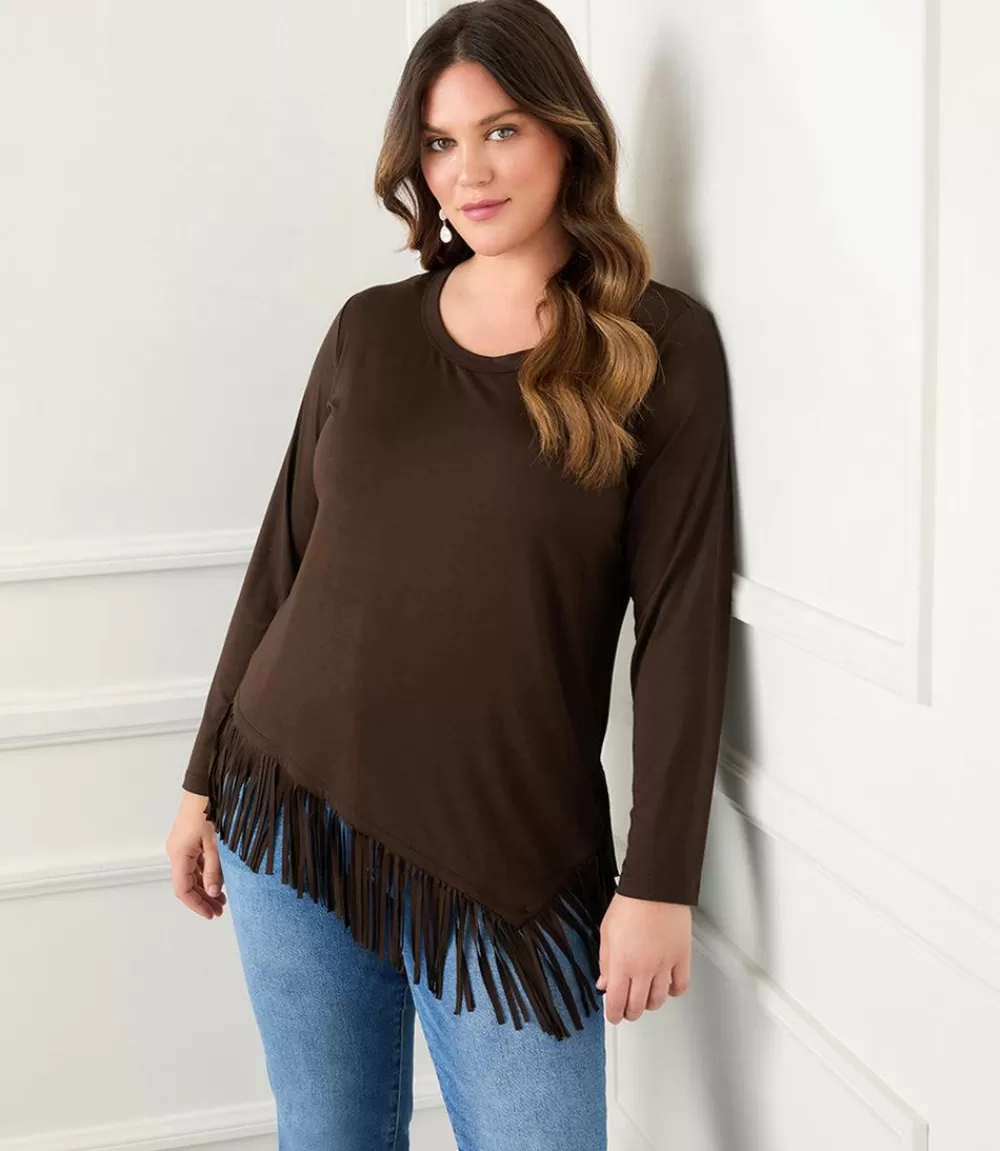 Plus Size Asymmetric Fringe Top>Karen Kane Cheap