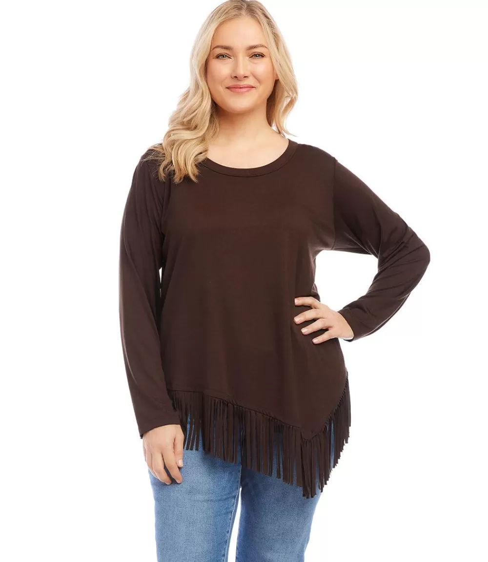 Plus Size Asymmetric Fringe Top>Karen Kane Cheap