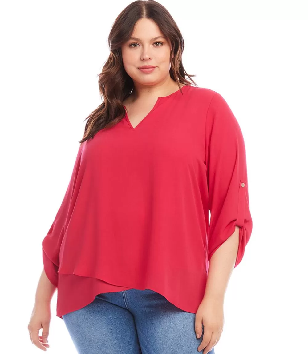 Plus Size Asymmetric Hem Wrap Top>Karen Kane Discount