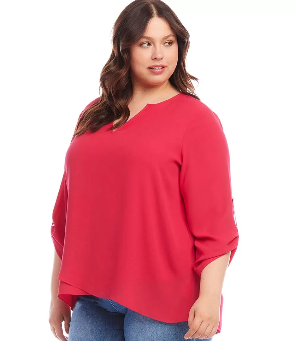 Plus Size Asymmetric Hem Wrap Top>Karen Kane Discount