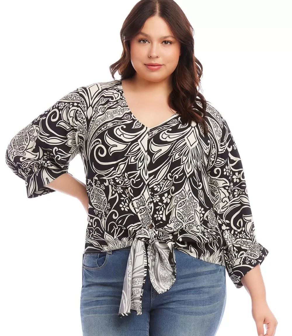 Plus Size Blouson Sleeve Tie-Front Top>Karen Kane Discount