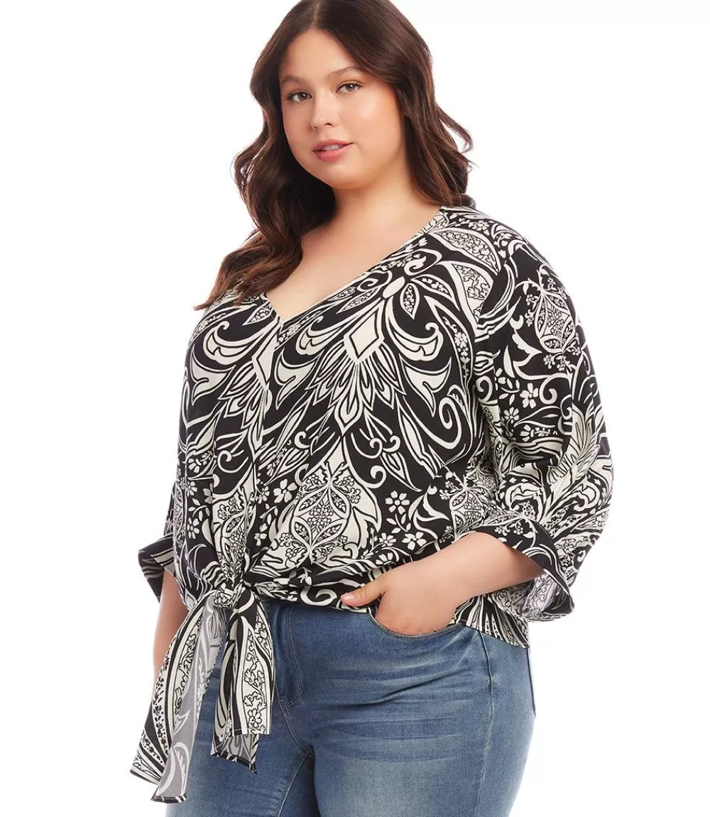 Plus Size Blouson Sleeve Tie-Front Top>Karen Kane Discount