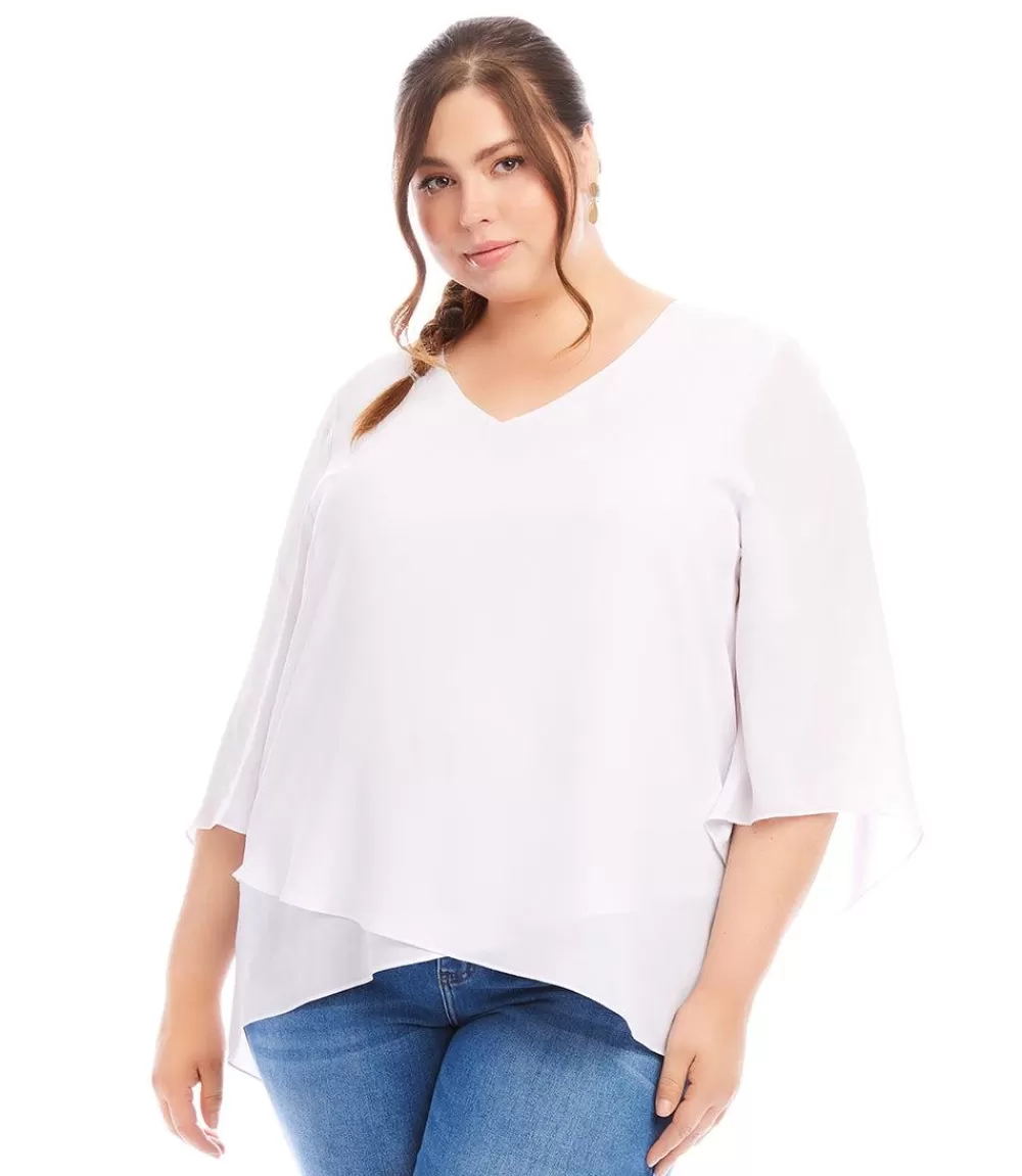 Plus Size Bracelet Sleeve Asymmetric Top>Karen Kane Outlet