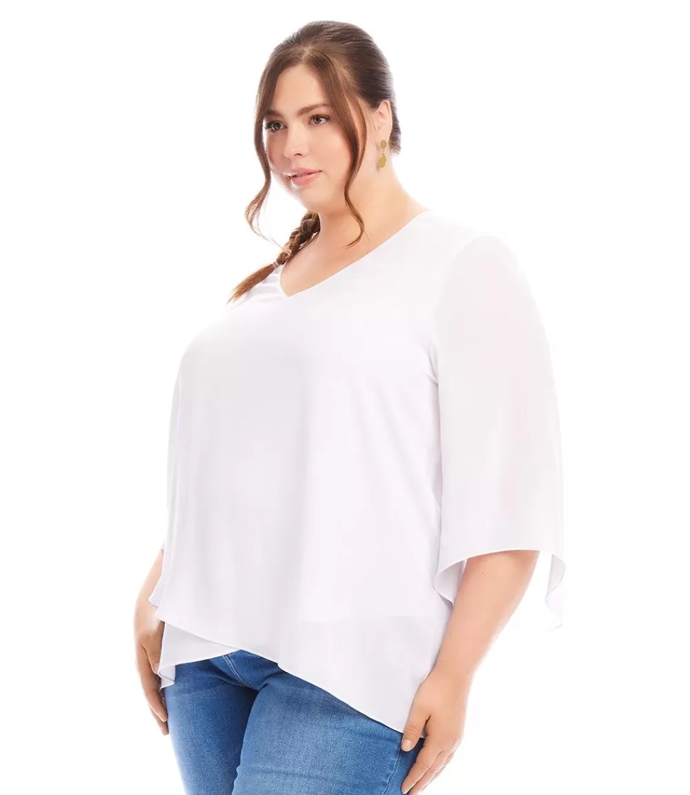 Plus Size Bracelet Sleeve Asymmetric Top>Karen Kane Outlet