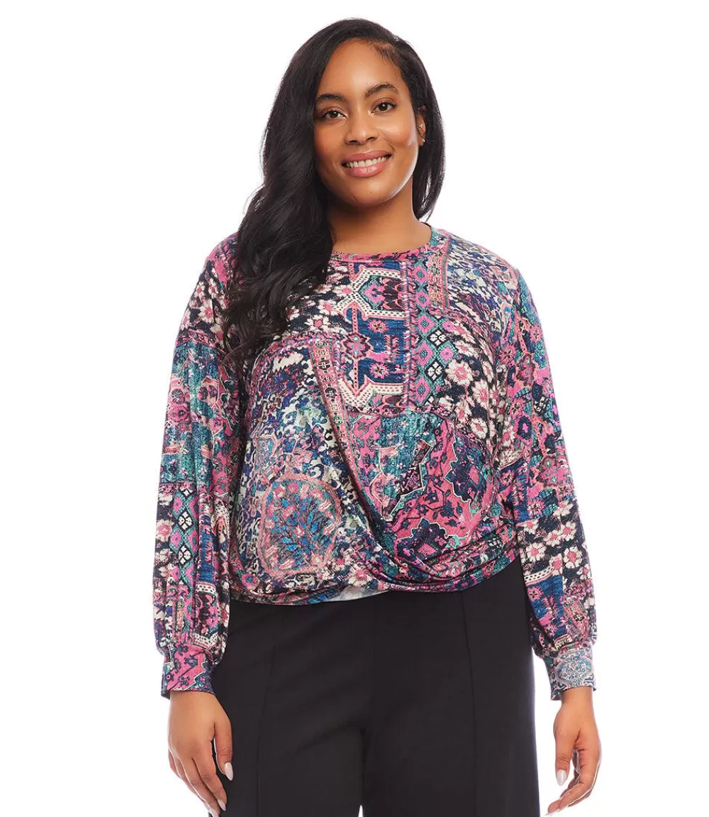 Plus Size Drape Front Top>Karen Kane Cheap