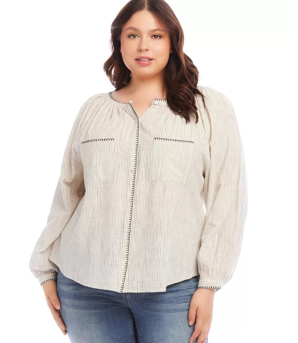 Plus Size Edge Stitch Peasant Top>Karen Kane Discount