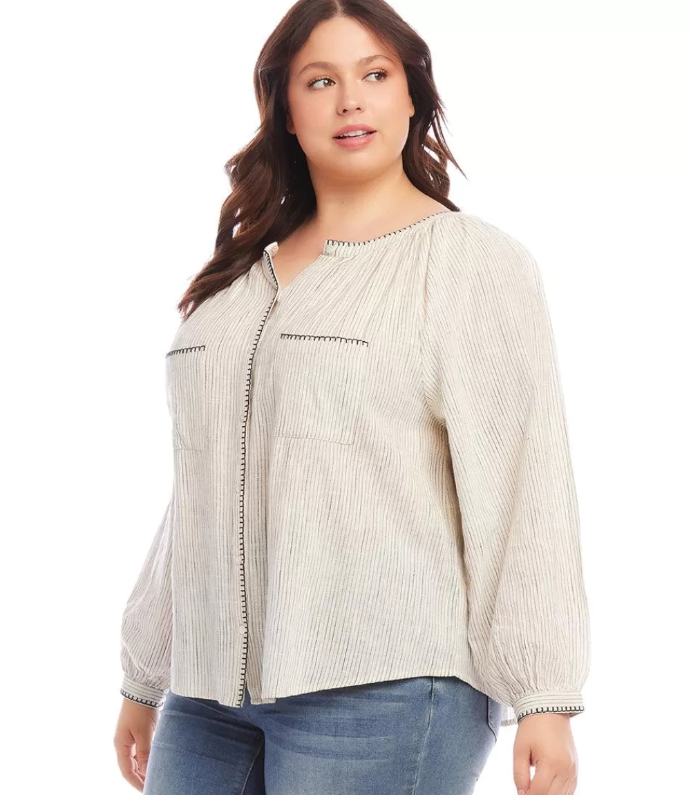 Plus Size Edge Stitch Peasant Top>Karen Kane Discount