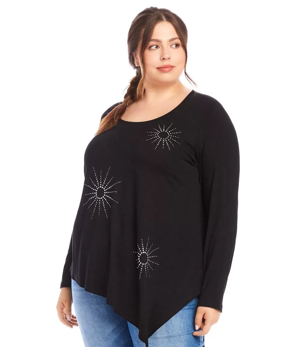 Plus Size Embellished Asymmetric Top>Karen Kane Outlet