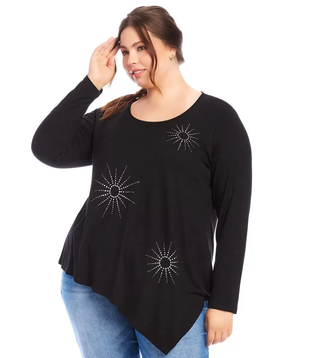 Plus Size Embellished Asymmetric Top>Karen Kane Outlet