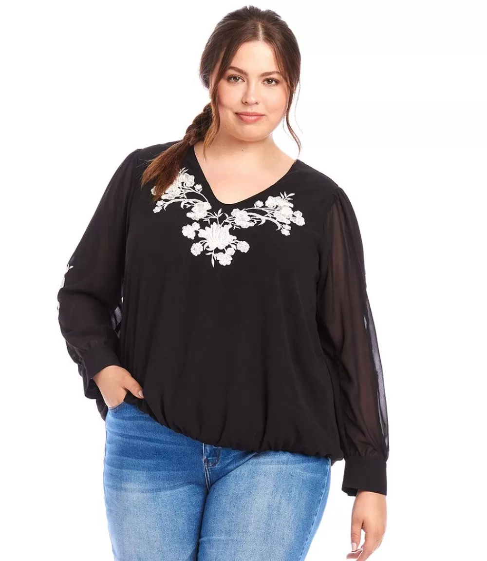 Plus Size Embellished Blouson Top>Karen Kane Store