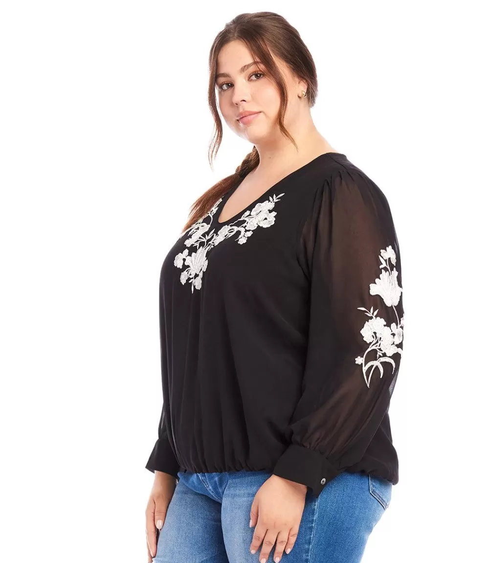 Plus Size Embellished Blouson Top>Karen Kane Store