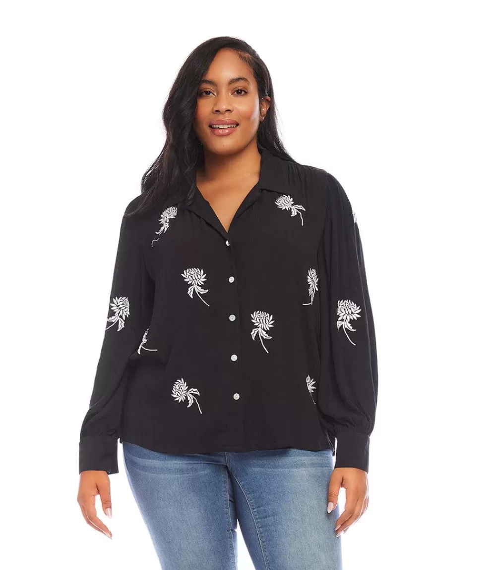 Plus Size Embroidered Blouson Sleeve Top>Karen Kane Flash Sale