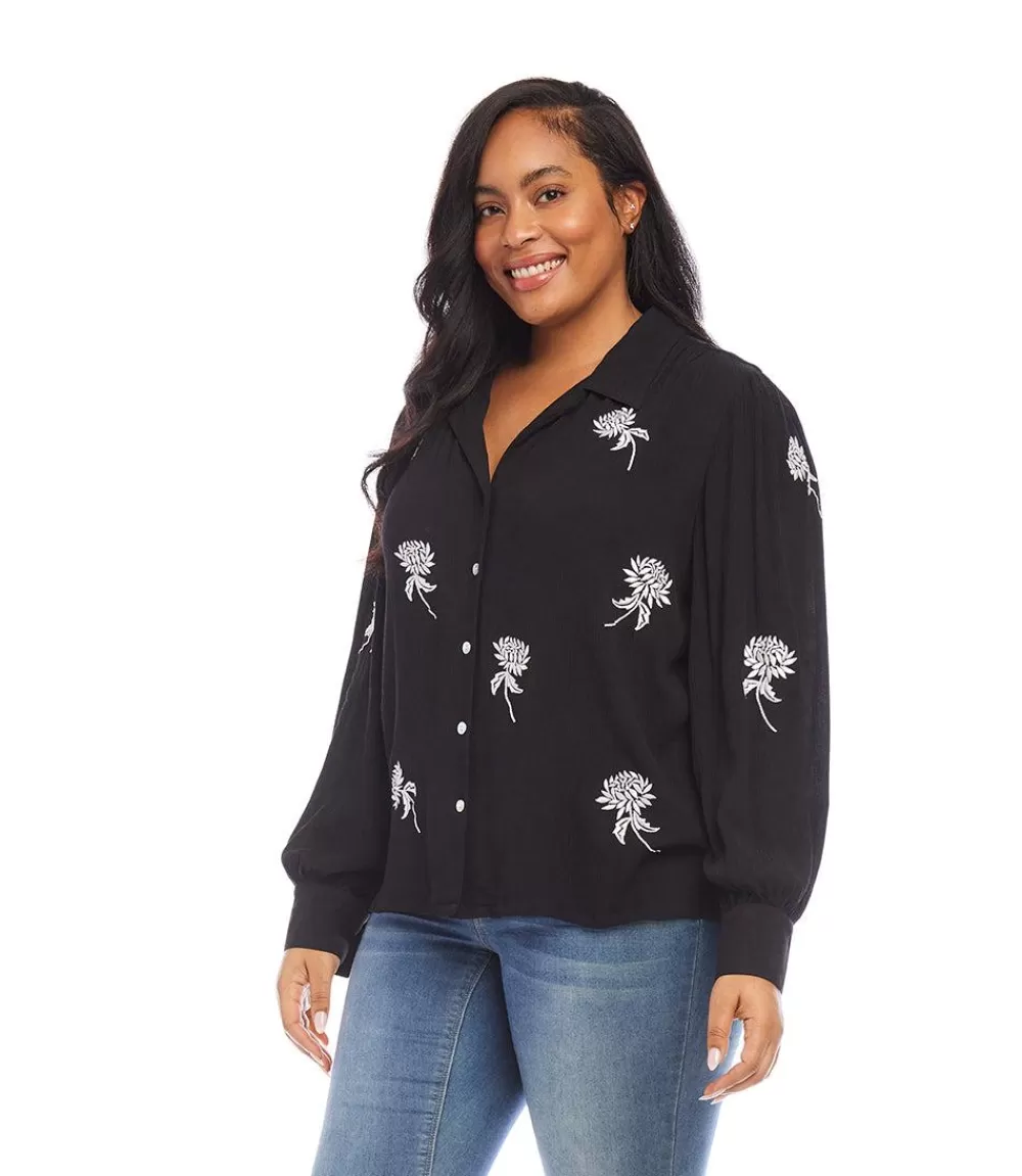 Plus Size Embroidered Blouson Sleeve Top>Karen Kane Flash Sale