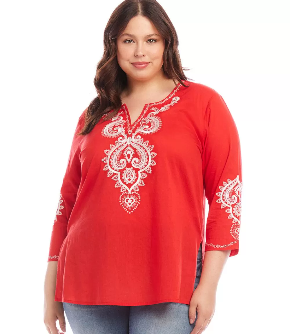 Plus Size Embroidered Tunic>Karen Kane Fashion