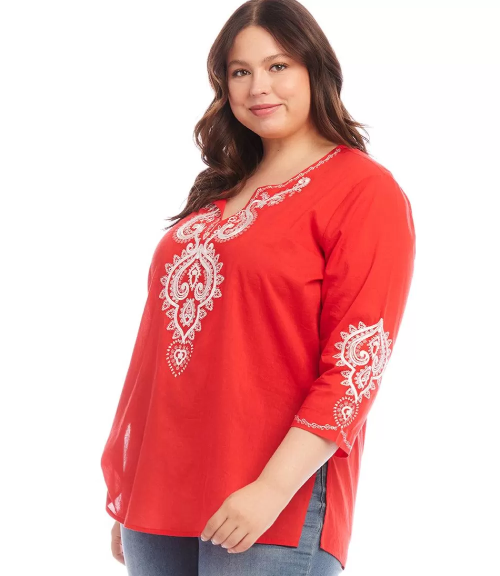 Plus Size Embroidered Tunic>Karen Kane Fashion