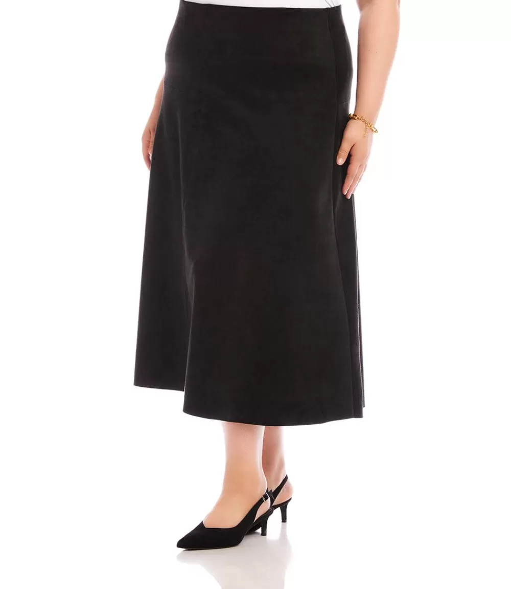 Plus Size Faux Suede Midi Skirt>Karen Kane Online