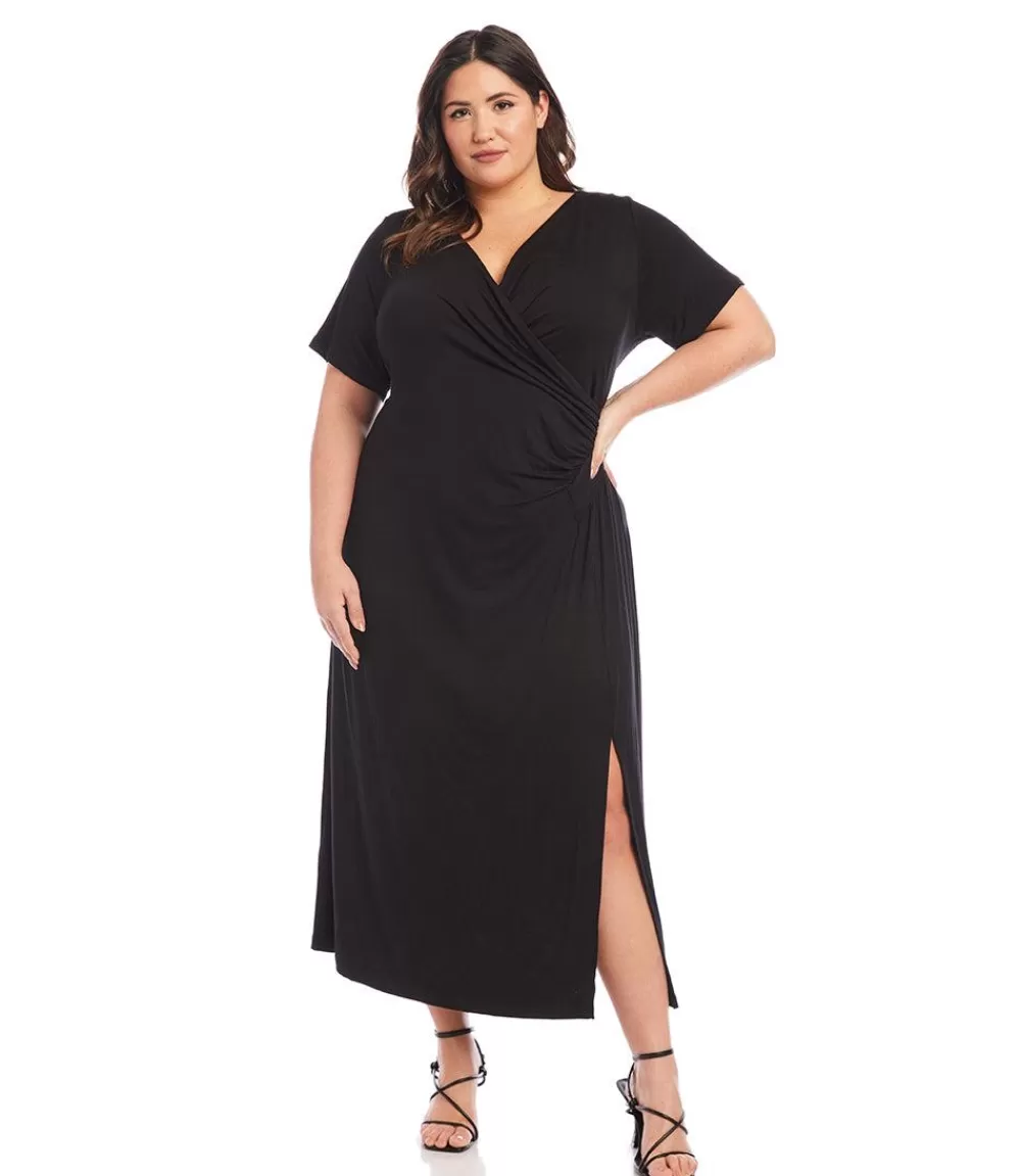 Plus Size Faux Wrap Midi Dress>Karen Kane Fashion