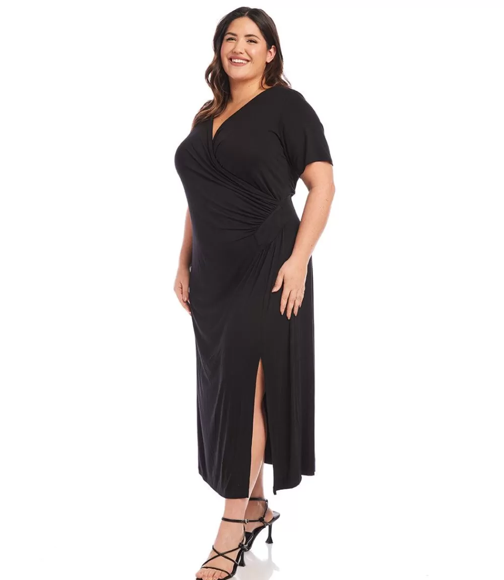 Plus Size Faux Wrap Midi Dress>Karen Kane Fashion