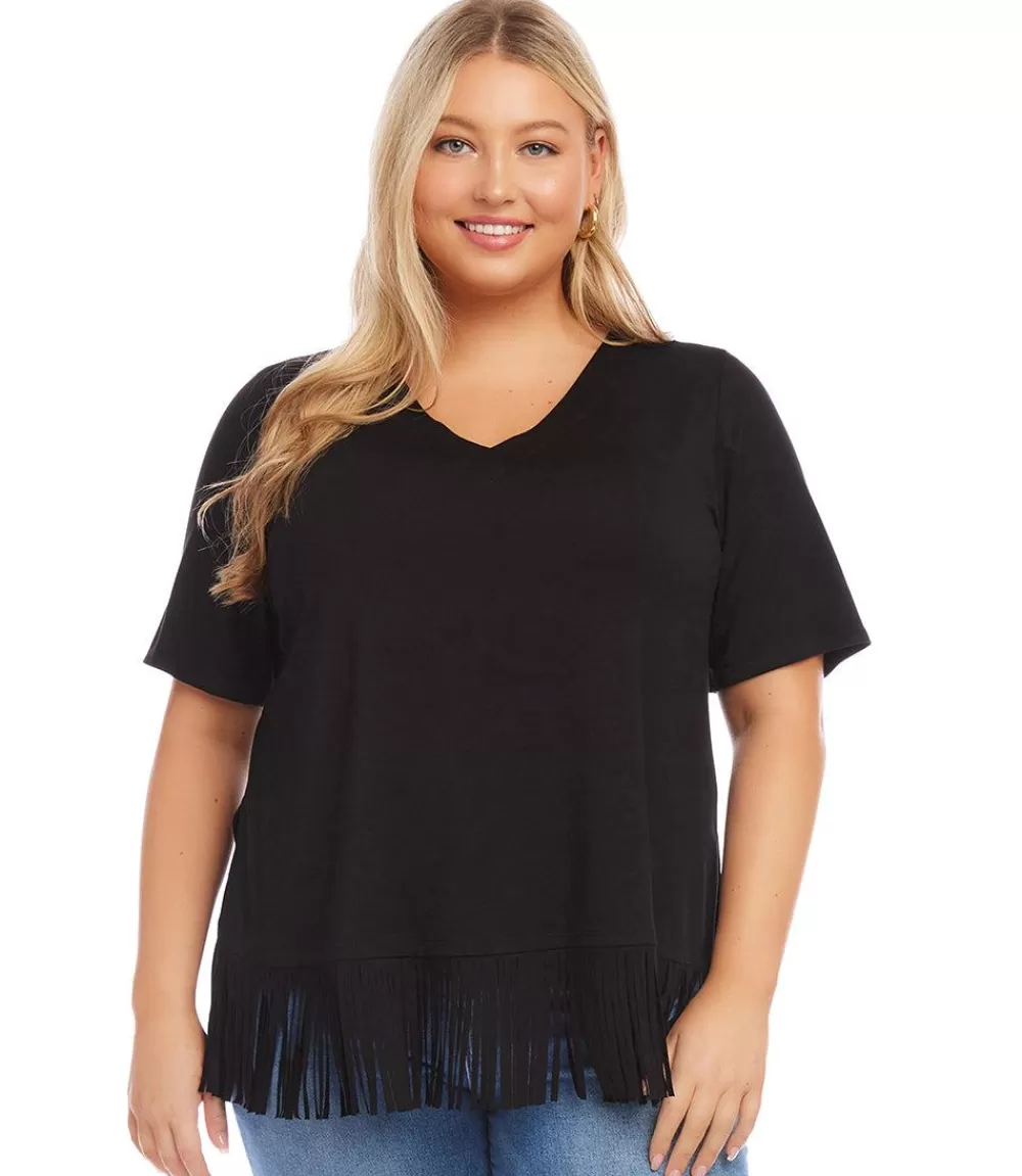 Plus Size Fringe Hem Top>Karen Kane New