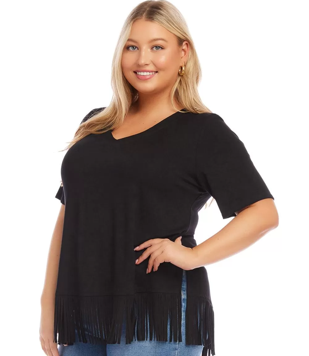 Plus Size Fringe Hem Top>Karen Kane New