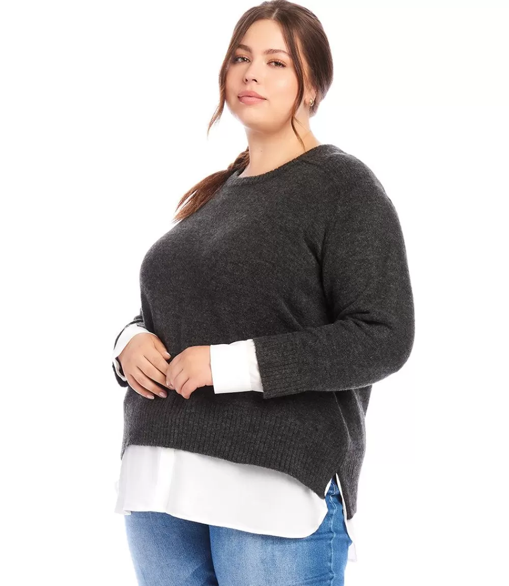 Plus Size Layered Crewneck Sweater>Karen Kane Outlet