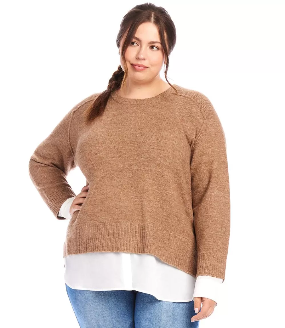 Plus Size Layered Crewneck Sweater>Karen Kane Store