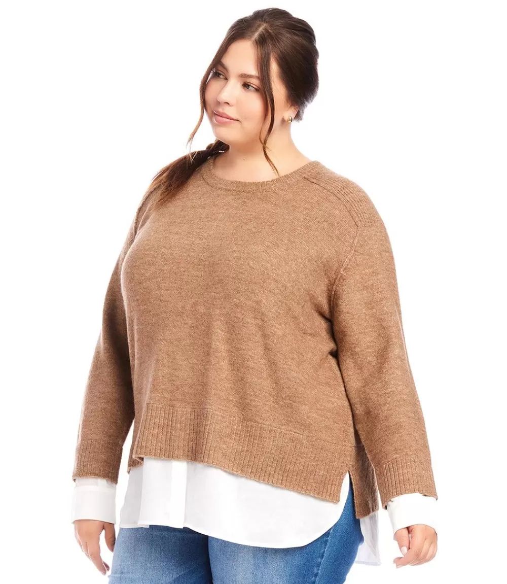 Plus Size Layered Crewneck Sweater>Karen Kane Store