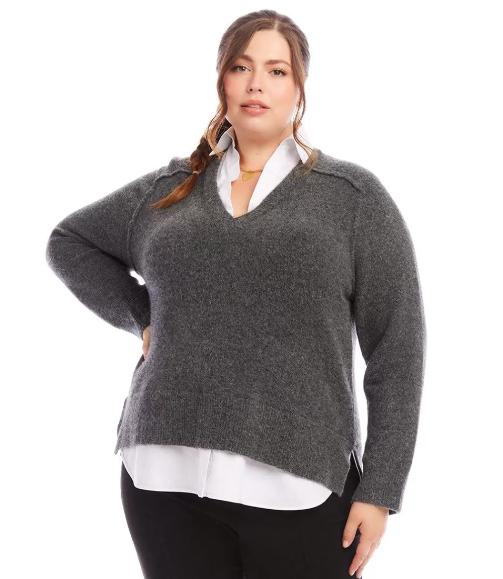 Plus Size Layered Sweater>Karen Kane Outlet