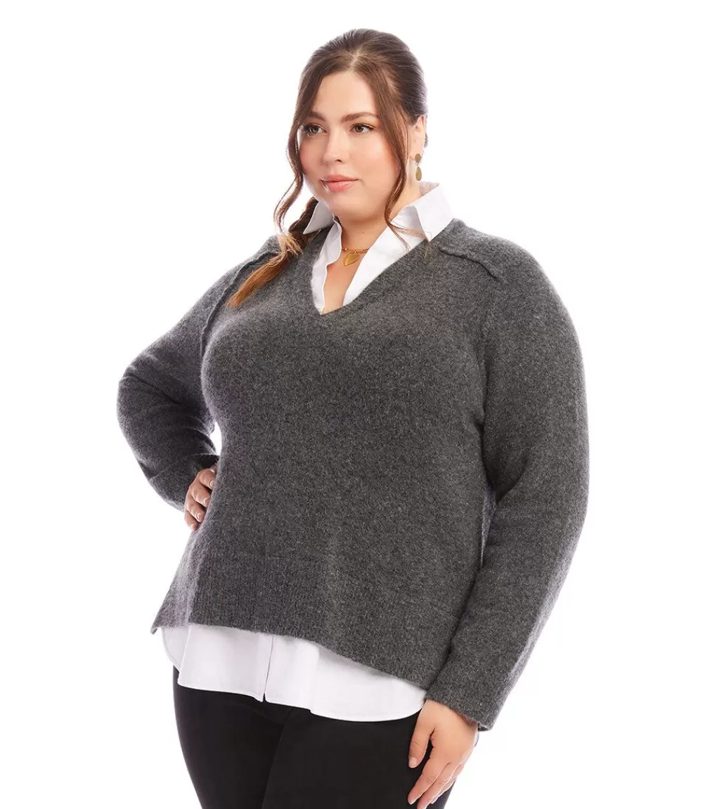 Plus Size Layered Sweater>Karen Kane Outlet