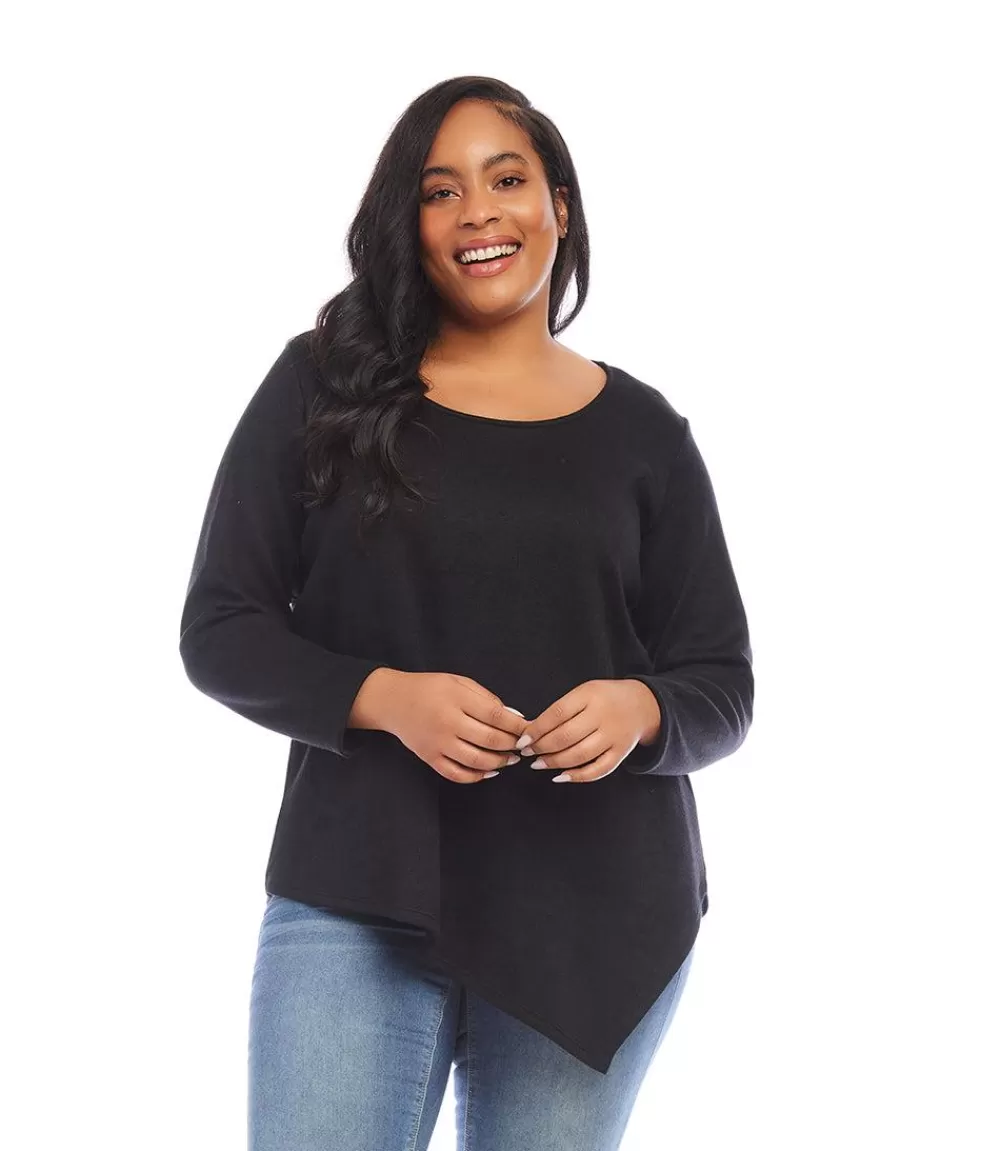 Plus Size Long Sleeve Asymmetric Top>Karen Kane Store