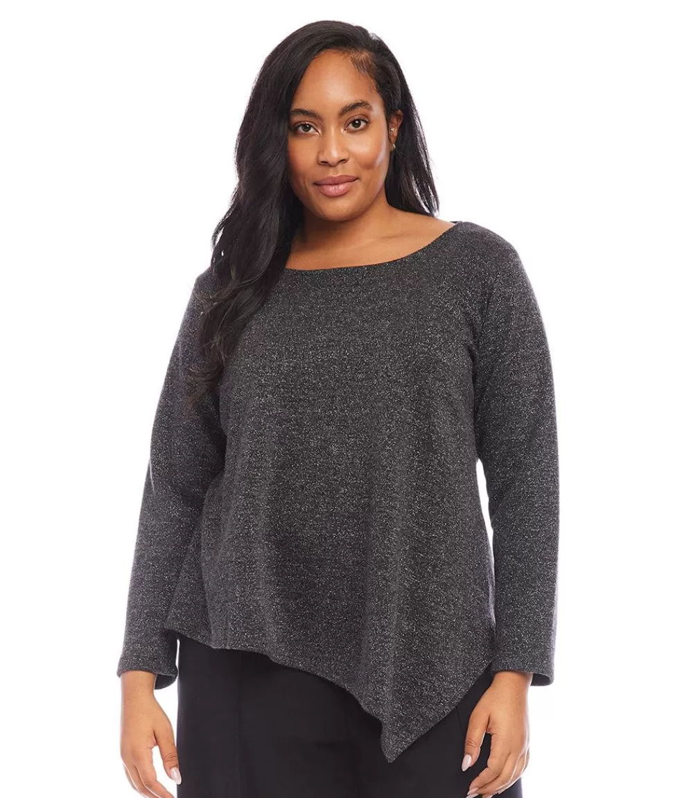 Plus Size Long Sleeve Metallic Asymmetric Top>Karen Kane Best Sale