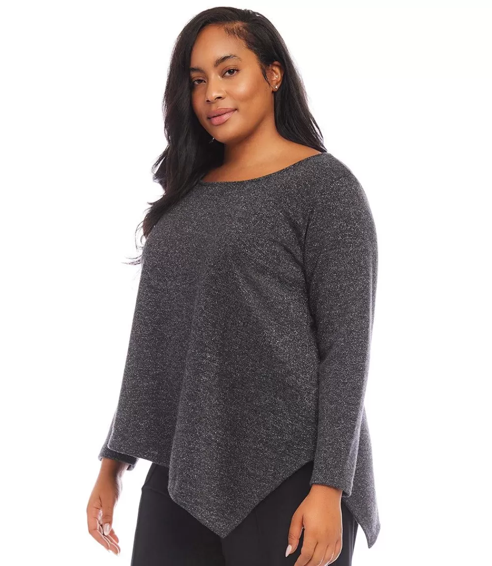 Plus Size Long Sleeve Metallic Asymmetric Top>Karen Kane Best Sale